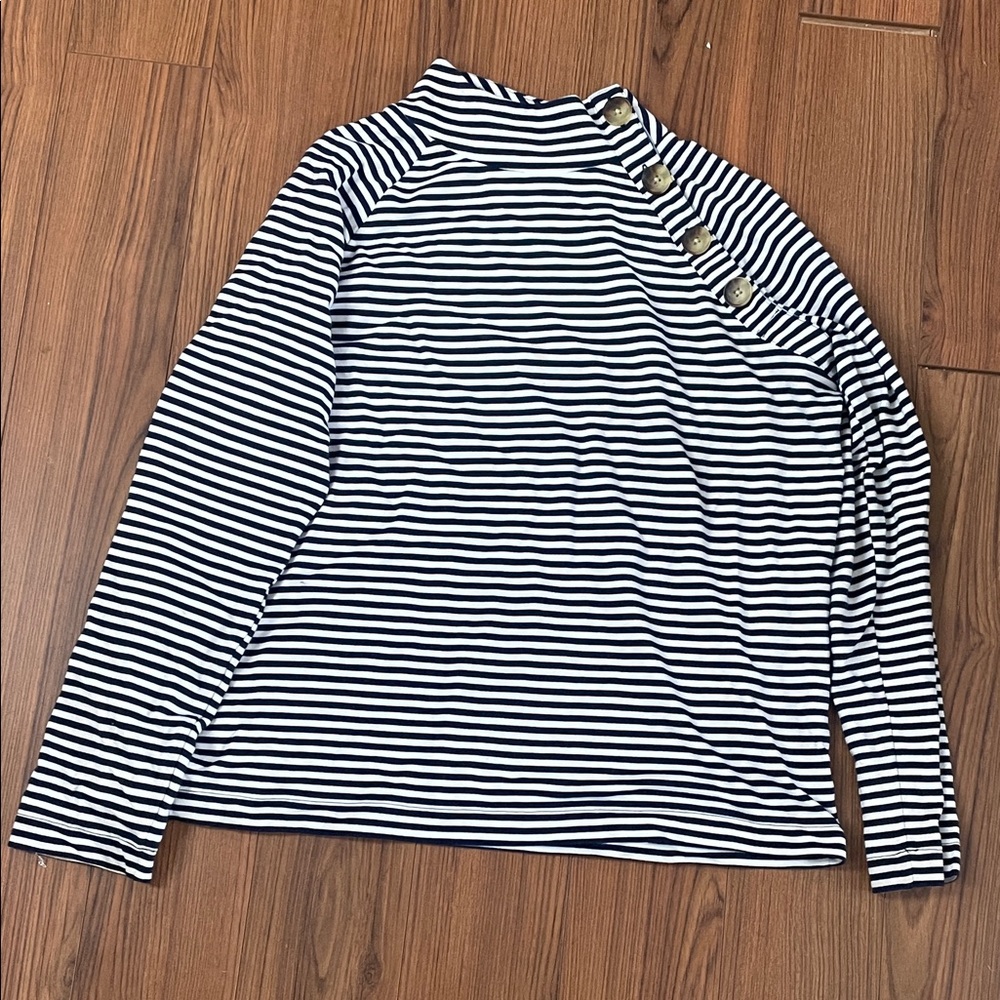 Vineyard Vines Navy and White Striped Long Sleeve Top